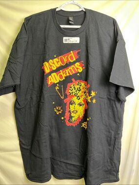 Discord Addams Gildan Black Short Sleeve Tee with Red & Yellow Graphic Portrait
